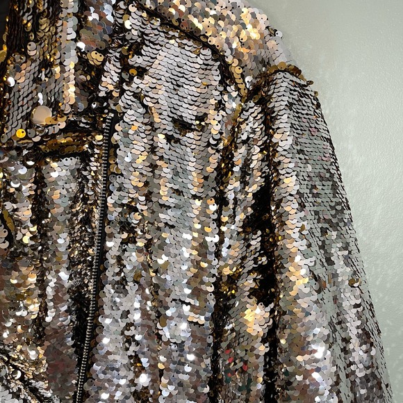 DONNA SALYERS Fabulous Furs Party Jacket Womens Plus 3X Zip Gold Sequins Silver - Picture 7 of 10